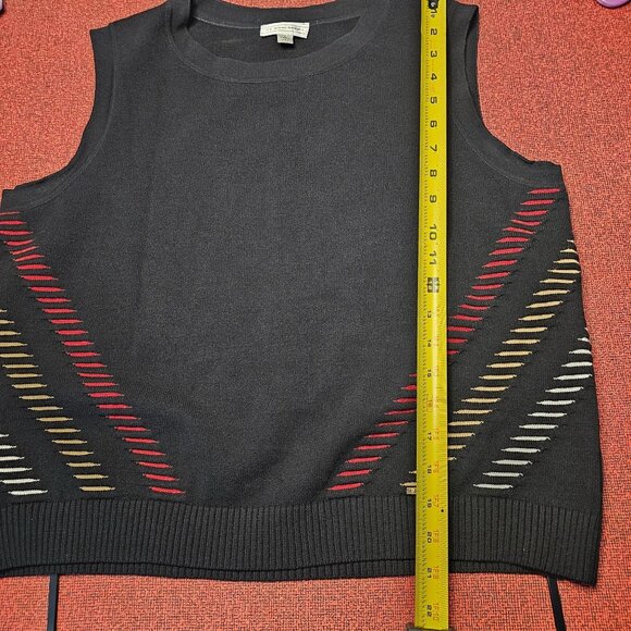 St. John Golf Chevron Intarsia Knit Vest L Black Red Tan Preppy Luxury Artsy - Picture 7 of 10